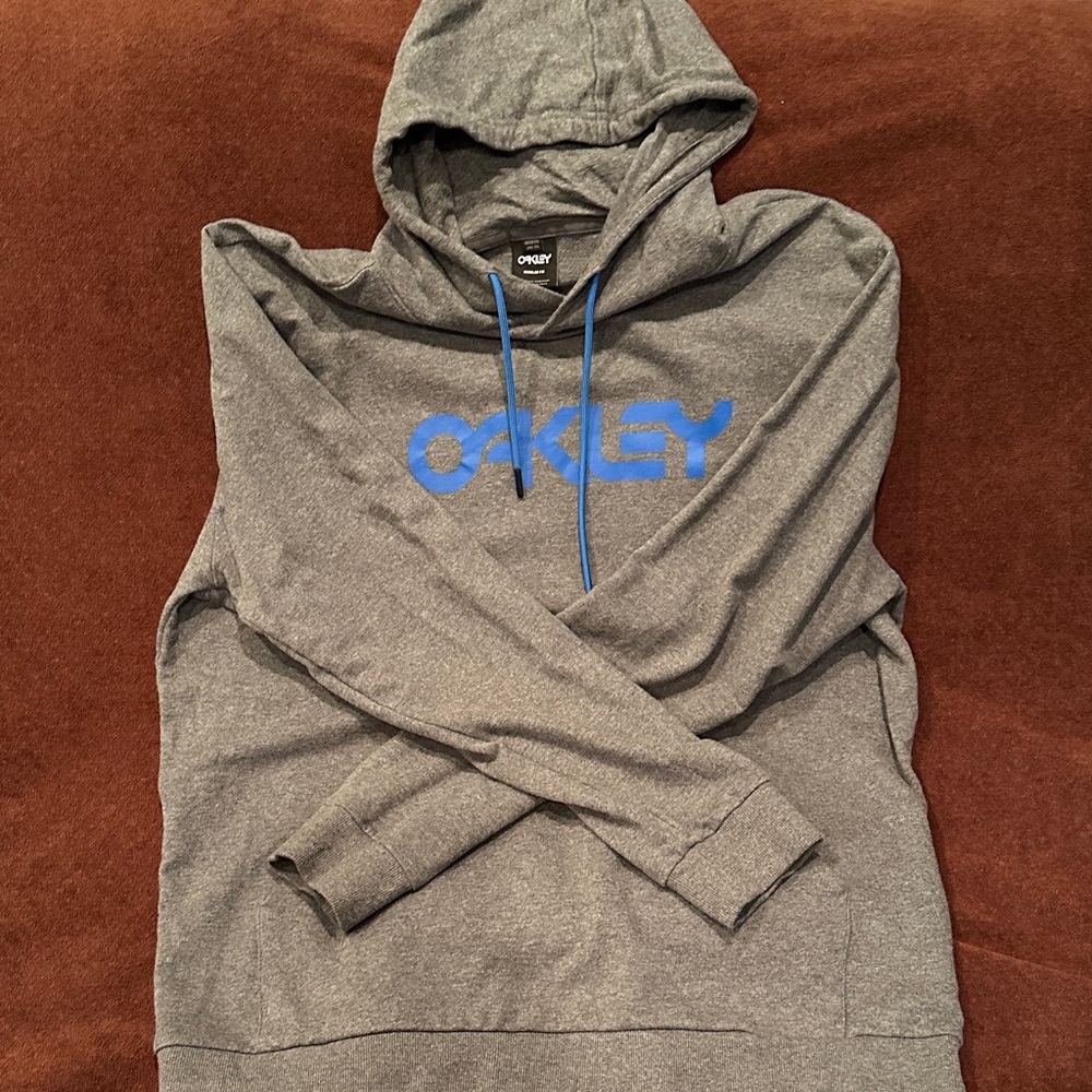 Oakley Charcoal Gray Hoodie with Blue Logo